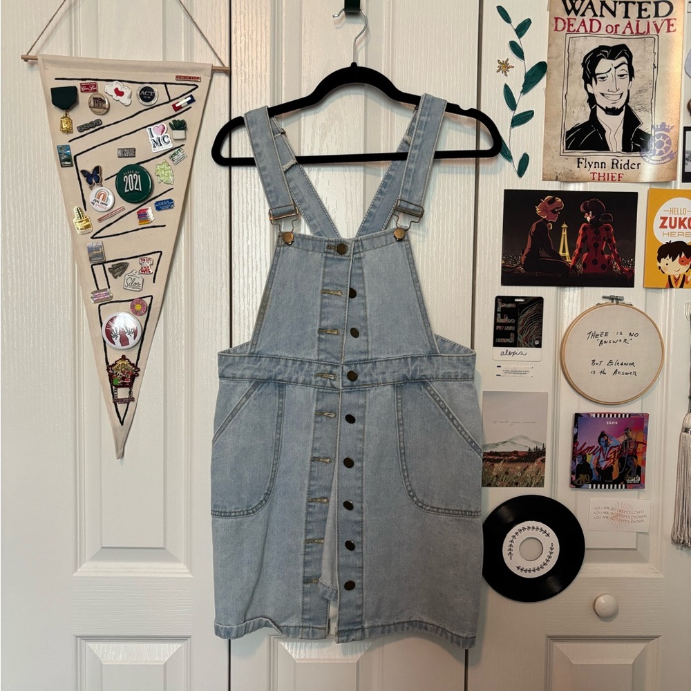 Denim Overall Dress with Button Front
